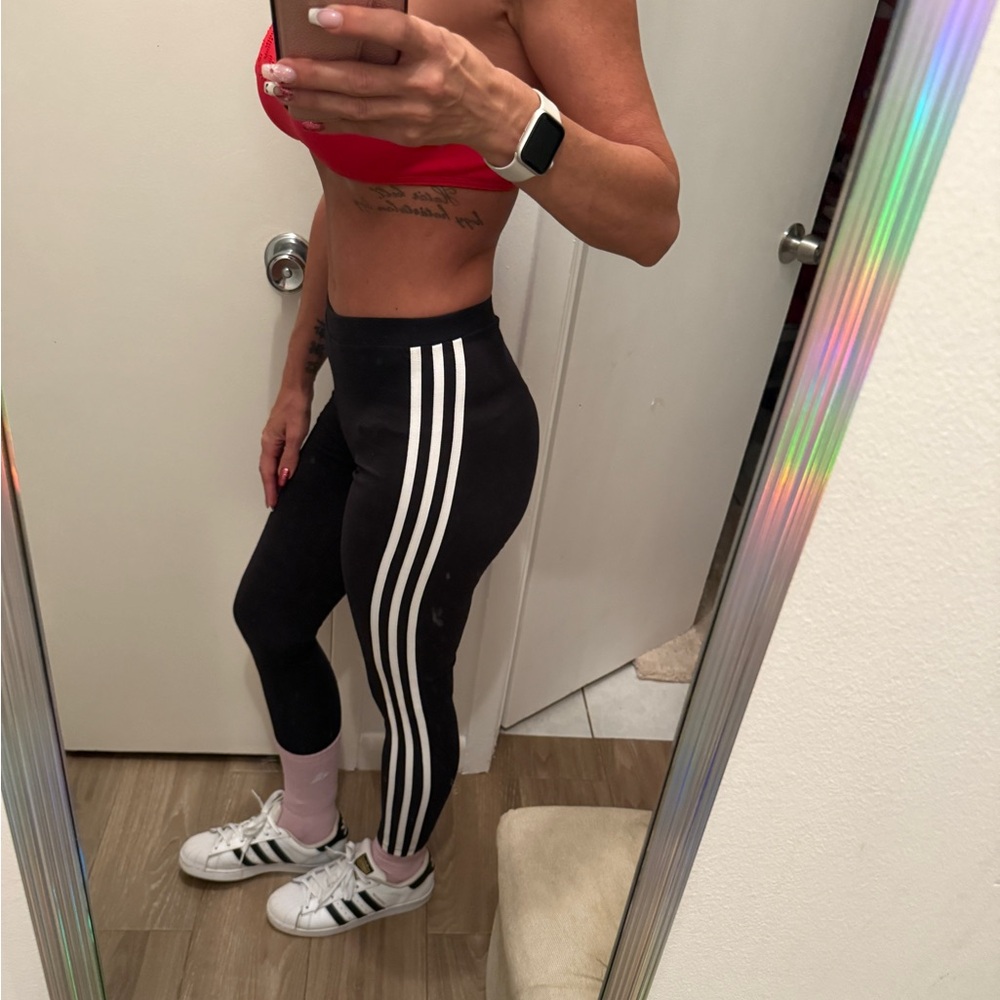 Adidas Black Leggings with White Stripes